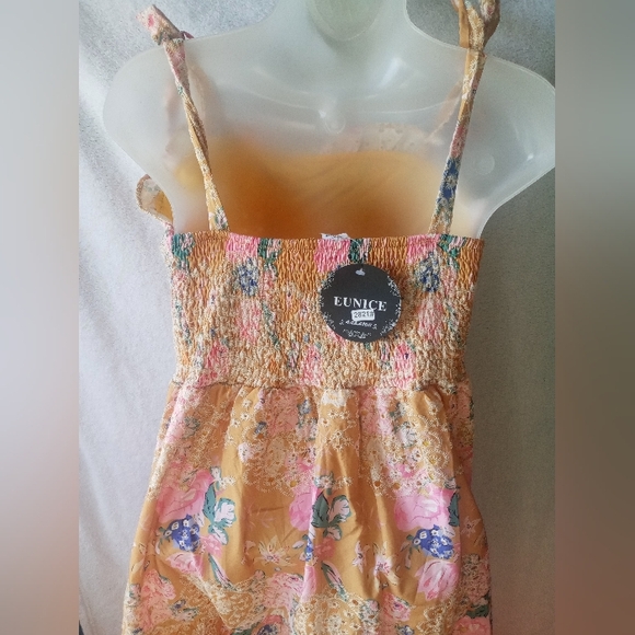 Floral Tie-Shoulder Sundress in Mustard and Pink - Picture 3 of 8